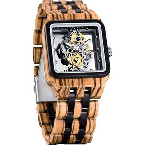 Lightweight Wooden Watch Men Analogue Black Brown 2 Natural Wood Timepiece Gift